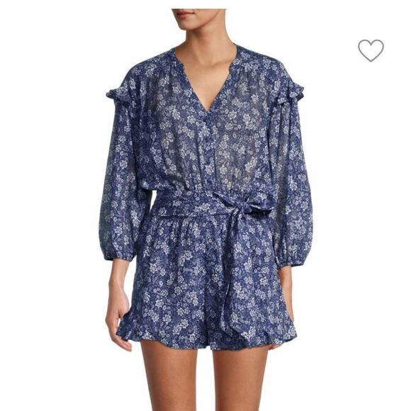 𝅺parker Ryan ruffle print romper Sz medium M romper belted - Picture 1 of 9